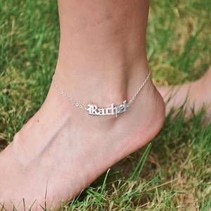 Personalized Nameplate Anklet • Cursive/Gothic Font Options • Adjustable • Stainless Steel • Unisex Custom Gift for Her & Him