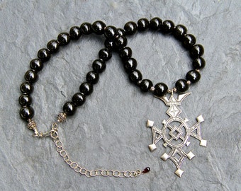 Tuareg Tabaraoen Cross Necklace with Black Kazuri Beads