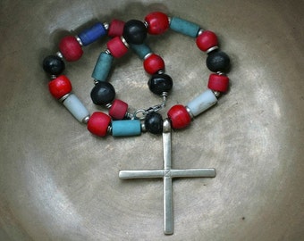 Antique Ethiopian Cross Choker with African Trade Beads