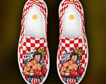 Rocky Inspired Red Boxing Sneakers, Retro Movie Fan Gift, Men's Graphic Canvas Trainers