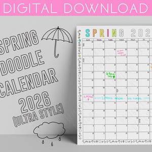 SPRING 2026 ULTRA STYLE Doodle Calendar, Digital Print, Feb 15- May 16