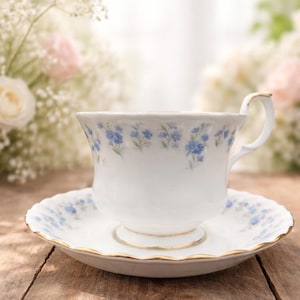Vintage Royal Albert Memory Lane Teacup Saucer – Blue Forget-Me-Not Bone China