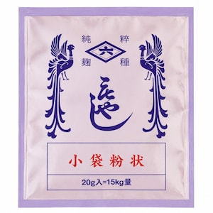 May include: A small, rectangular package with a light purple border and a white center. The package features blue illustrations of phoenix-like birds and Chinese characters. The text "小袋粉状" is printed in red and black, with a weight indication of 20g.