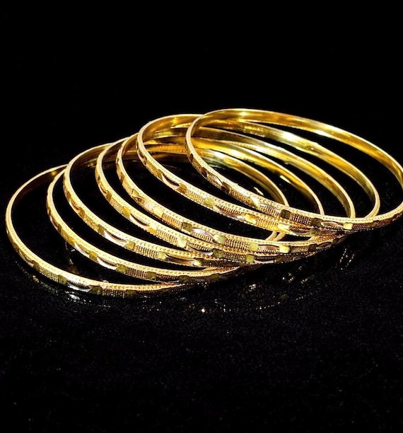 Set of 7| 14kt Gold Plated|Diamond Cut| Seminario| Thin Bangle Bracelets