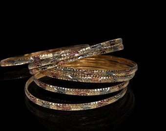 Ensemble de 7 bracelets joncs diamants tricolores