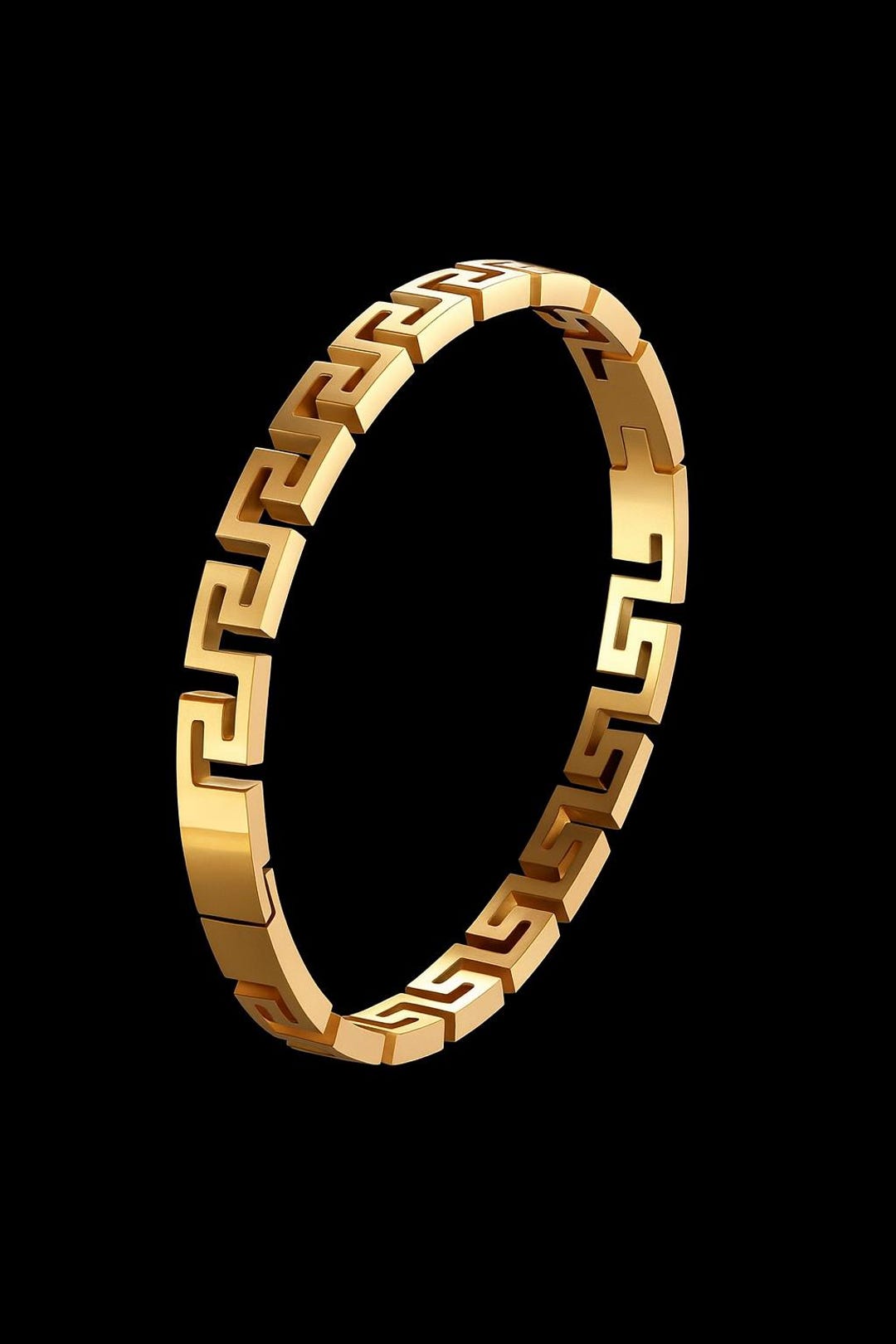 Greek Key Designed Bangle Bracelet, Gold Stainless Steel Cuff. - Etsy