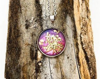 Real Queen Ann’s Lace - Nature Walk Pendant with Stainless Steel Base and Chain