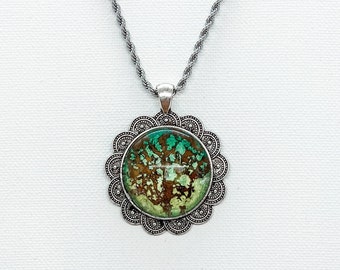 Pressed Leaf Skeleton - Nature Walk Pendant with Antique Style Silver Frame, Stainless Steel Chain