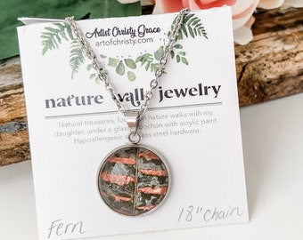 Fern Nature Walk Pendant with Stainless Steel Base and Chain