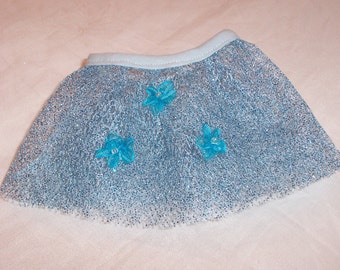 18 inch Doll Clothes American Doll, Blue GLITTER NET TUTU with Blue Flowers