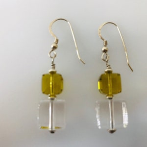 Lime et Quartz clair vert boucles d’oreilles Cube en cristal