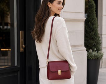 Bolso bandolera de piel de becerro italiana para mujer, bolso de piel granulada, bolso de hombro de lujo hecho a mano, bolso bandolera Marisela de piel de becerro italiana