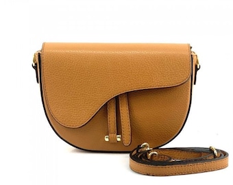 Marcella Italian Leather Crossbody Saddle Bag - Tan