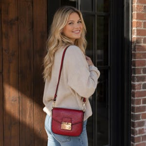 Italian Calfskin Leather Crossbody Bag, Compact Flap Purse, Gold Clasp Detail