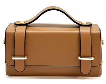 Die Ritamay Italienische Leder Top-Griff Mini Handtasche - Hellbraun