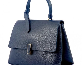 Clariana Authentic Italian Pebbled Leather Double Zipper Satchel Top Handle Bag