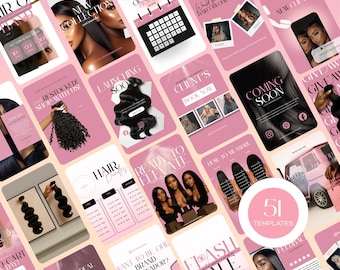 Hair Branding Kit, Pink Canva Templates for Wig Business Marketing