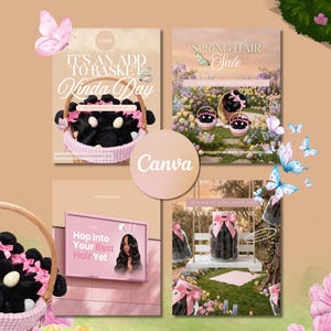 Spring Easter Hair Flyer Templates, Editable Canva Marketing Kit (Digital Download)
