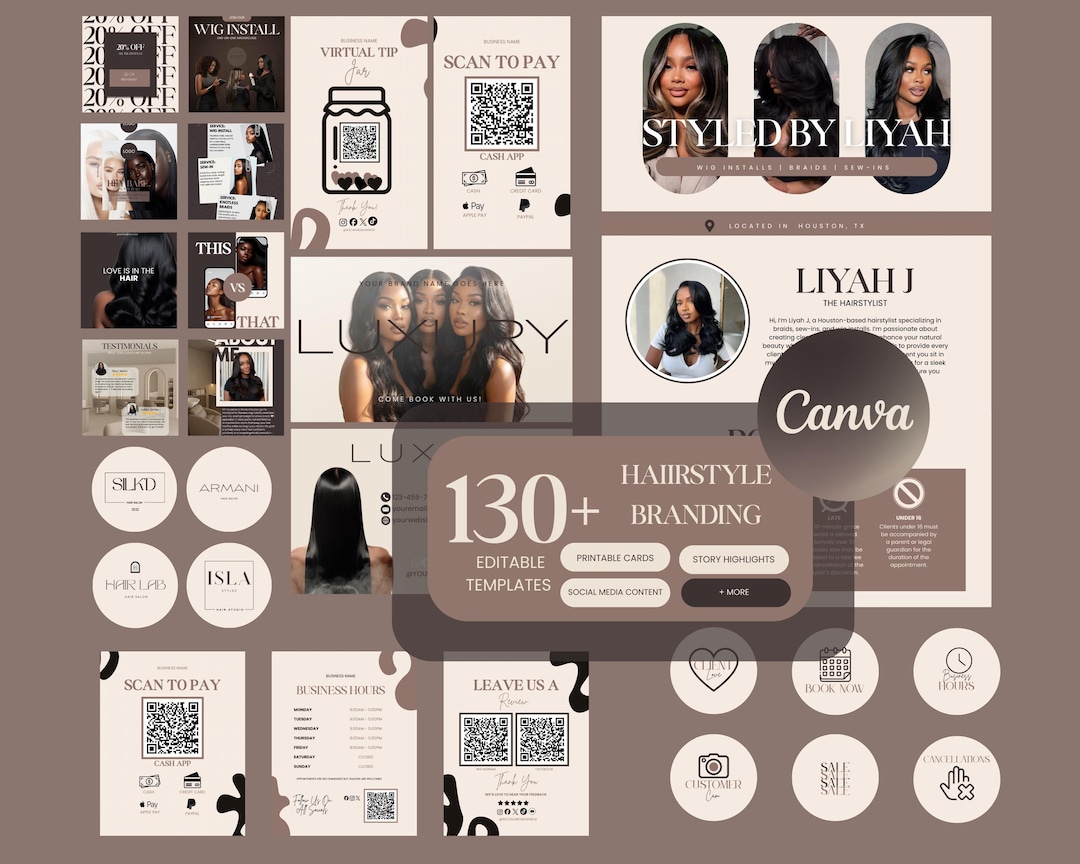 Hair Braiding Instagram Templates Canva Editable Braider Stylist Social ...