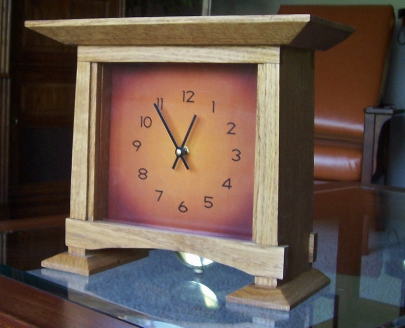 Arts and Crafts Wood Desk Clock With Pendulum and Feet image 3