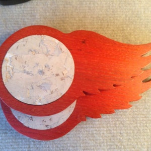 Detroit Red Wings Coasters in Solid Hardwood and Designer Cork