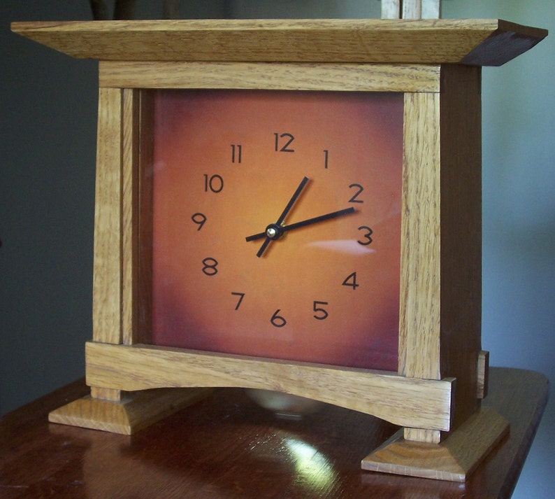 Arts and Crafts Wood Desk Clock With Pendulum and Feet image 2