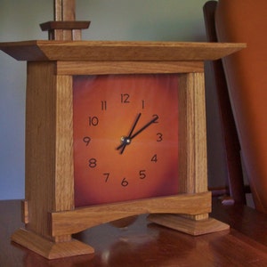 Arts and Crafts Wood Desk Clock With Pendulum and Feet image 1