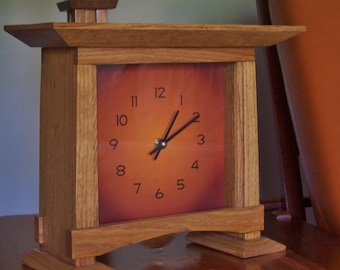 Arts and Crafts Wood Desk Clock With Pendulum and Feet