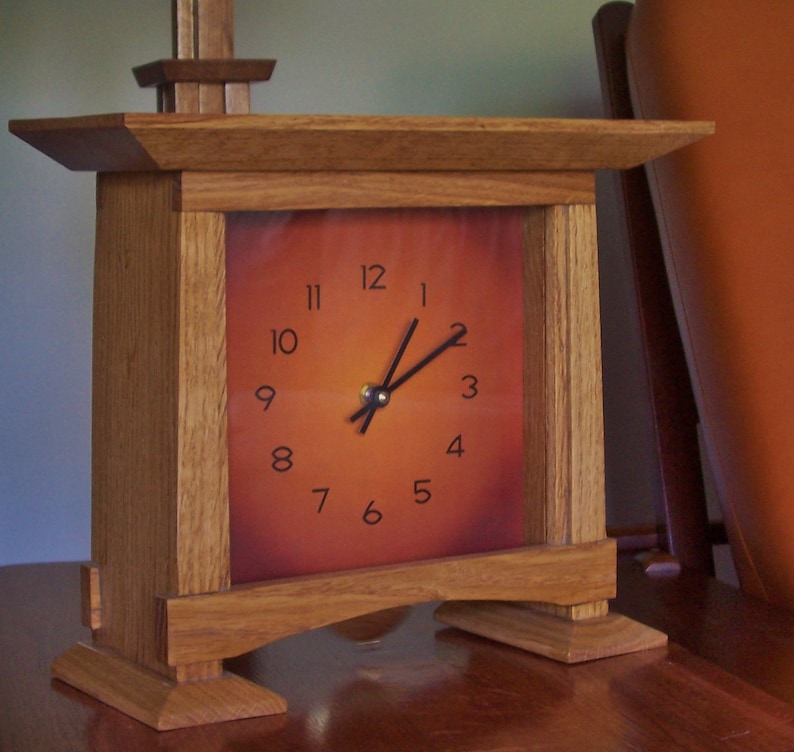 Arts and Crafts Wood Desk Clock With Pendulum and Feet image 1