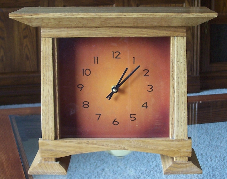 Arts and Crafts Wood Desk Clock With Pendulum and Feet image 4