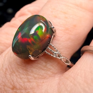 2.4 carat adjustable dark Ethiopian opal in 925 setting
