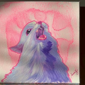 AAA | Original Figurative Pet Meme Painting  by Ingrid Muniz | Neon Pastel Art | Cat screaming into the void Wall Art
