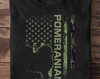Vintage Usa American Camo Flag Pomeranian Dog Pom Silhouette Pomeranian, Pomeranian Shirt, Pomeranian Shirt,Pomeranian Mom, Pomeranian Dog