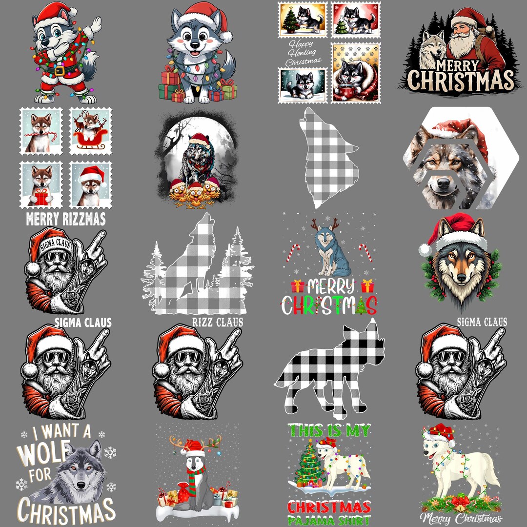 Funny Wolf Santa Hat Ugly Christmas Pajama PNG, Animal Lover Holiday ...