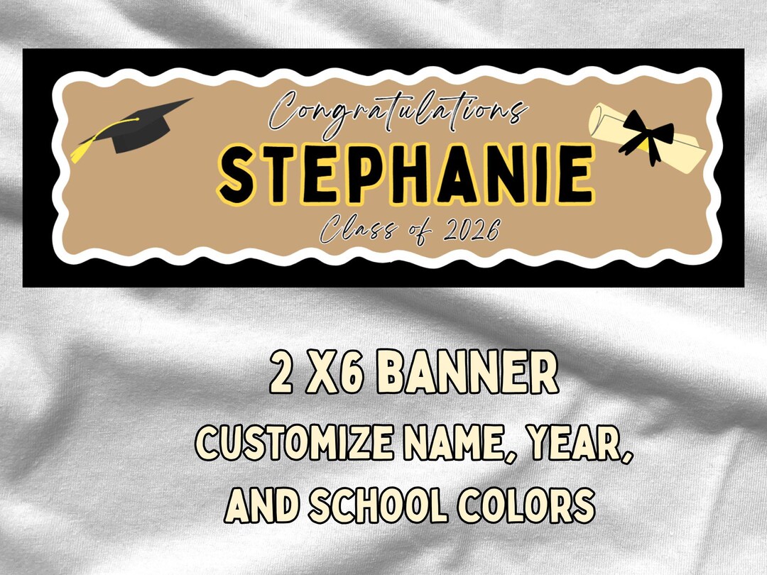 Editable 2x6 Graduation Banner Template, Custom Name, School Colors ...