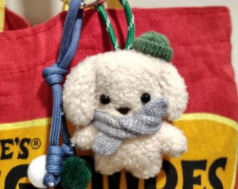 plush keychain,Fluffy Plush Dog Bag Charm , Winter Scarf Plush Purse Charm, Cute Kawaii Backpack Charm, Cozy Accessory Keychain