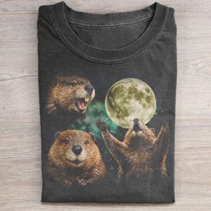 Funny Beaver Moon Shirt, 3 Beaver Moon Tee, Vintage Wolf Moon Parody, Retro Groundhog Gift, Humorous Animal Shirt, Unisex Graphic Tee