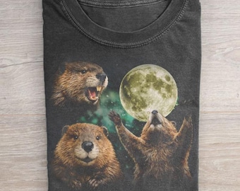 Funny Beaver Moon Shirt, 3 Beaver Moon Tee, Vintage Wolf Moon Parody, Retro Groundhog Gift, Humorous Animal Shirt, Unisex Graphic Tee