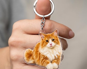 Custom Cat Photo Keychain, Personalized Cat Keychain, Dog Portrait Acrylic Keychain, Pet Memorial Gift, Custom Keychain, Gift for Pet Lovers
