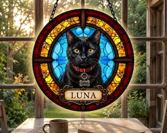 Cat Memorial Gift Stained Glass Suncatcher, Custom Pet Portrait From Photo, Pet Loss Sympathy Gift, Custom Cat Loss Keepsake