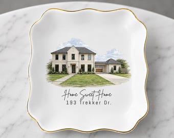 Housewarming Gift | Personalized House Portrait Ring Dish | New Home Decor | First Home Gift for Family & Friends