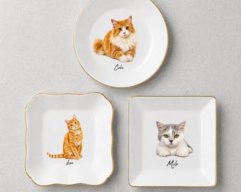 Custom Cat Memorial Gift, Personalized Cat Ring Dish, Pet Loss Sympathy Keepsake, Ceramic Jewelry Tray for Cat Mom