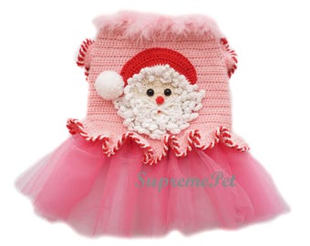 Vestido rosa de Papá Noel para perros, vestido navideño de ganchillo para mascotas, disfraz de tutú de tul para perros chihuahua