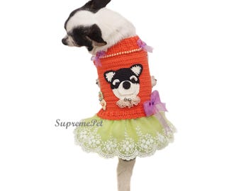 Personalisiertes Hundekleid, individuelles Chihuahua-Porträt, handgemachtes gehäkeltes Hundekleid, kleine Hundekleidung, Haustier-Geschenk für Chihuahua-Liebhaber