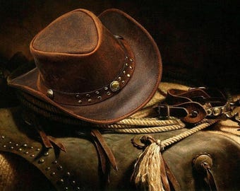Distressed Brown Cowboy Hat - Studded Snake Print Band, Size  display picture 1