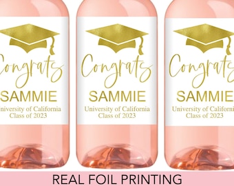 Graduation Mini Wine Labels Congrats Grad Wine Labels Graduation Mini Wine Labels Gold Foil Graduation Wine Labels Graduation Gift Wine