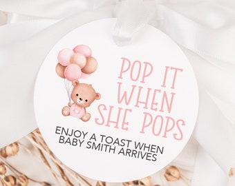 Pop it When She Pops Bear Favor Tags, We Can Bearly Wait Baby Shower Tags, Mini Champagne Bottle Baby Shower Tags, Bear Baby Shower Tags