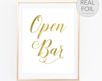 Open Bar Sign Open Bar Wedding Sign Open Bar Sign For Wedding Gold Foil Open Bar Sign Rose Gold Foil Open Bar Sign (FS4)