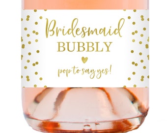 Bridesmaid Bubbly mini champagne bottle labels, Gold Foil Bridesmaid mini champagne bottle labels, Bridesmaid Box Idea