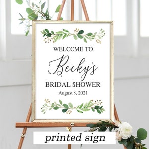 Greenery Bridal Shower Welcome Sign Large Bridal Shower Welcome Sign Welcome Bridal Shower Sign Greenery Bridal Shower Sign Printed Sign